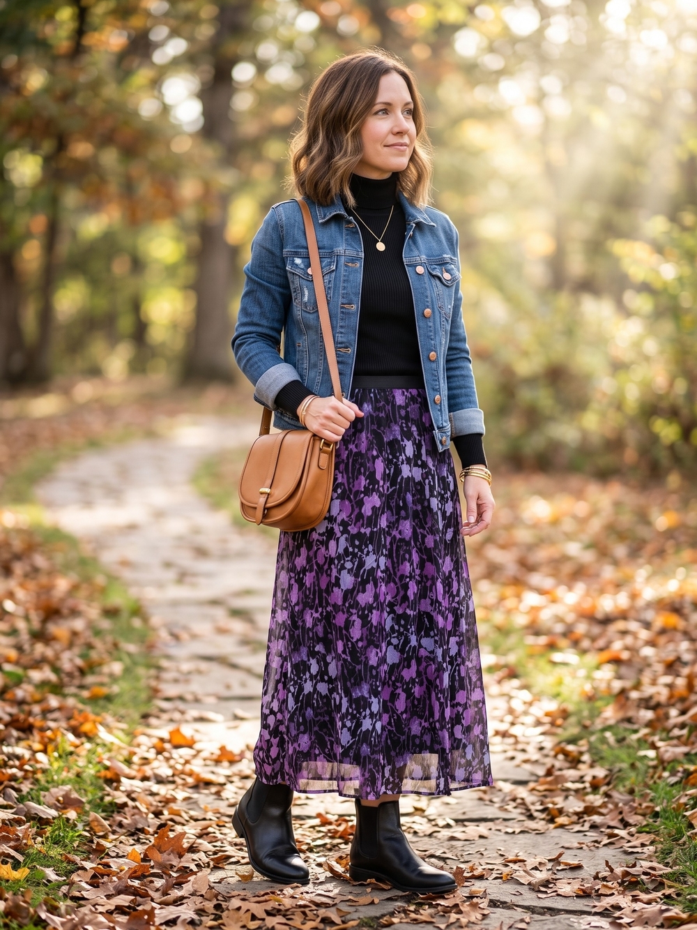 JM Collection Petite Purple Whimsigoth Floral Maxi Skirt Boho Dark Romantic
